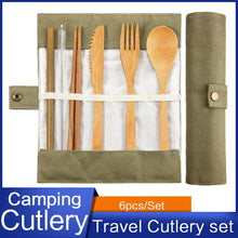 Load image into Gallery viewer, Bamboo Travel Tableware Reusable Bamboo Cutlery Set with Carrying Case Portable Wooden Dinnerware Bamboo Charcoal Toothbrush