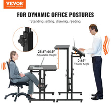 Load image into Gallery viewer, VEVOR 26.4&quot;-44.9&quot; Gas-Spring Height Adjustable Sit-Stand Desk with 360° Swivel Wheels Home Office Rolling Laptop Table Tiltable
