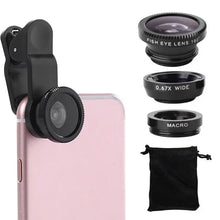 Загрузить изображение в средство просмотра галереи, 3in1 Fish Eye Lens 0.67X Wide Angle Zoom Fisheye Macro Lenses Camera Kits With Clip Universally Lens For iPhone 13 Xiaomi Huawei
