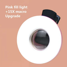 Laden Sie das Bild in den Galerie-Viewer, Macro Lens for Mobile 15X Fill Ring Light Selfie Live Lamp Camera Lens with LED Universal Flash Smartphone Portable Light Clip

