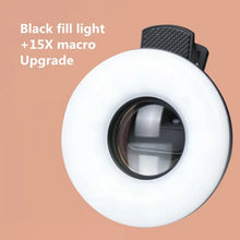 Load image into Gallery viewer, Macro Lens for Mobile 15X Fill Ring Light Selfie Live Lamp Camera Lens with LED Universal Flash Smartphone Portable Light Clip
