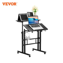 갤러리 뷰어에 이미지 로드, VEVOR 26.4&quot;-44.9&quot; Gas-Spring Height Adjustable Sit-Stand Desk with 360° Swivel Wheels Home Office Rolling Laptop Table Tiltable
