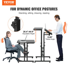 갤러리 뷰어에 이미지 로드, VEVOR 26.4&quot;-44.9&quot; Gas-Spring Height Adjustable Sit-Stand Desk with 360° Swivel Wheels Home Office Rolling Laptop Table Tiltable
