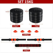 Laden Sie das Bild in den Galerie-Viewer, 2 IN 1 ADJUSTABLE DUMBBELLS SET, WITH BARS, MULTIFUNCTION, 10KG-50KG (KETTLEBELL HANDLE OPTIONAL), FREE SHIPPING
