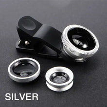 Load image into Gallery viewer, 3in1 Fish Eye Lens 0.67X Wide Angle Zoom Fisheye Macro Lenses Camera Kits With Clip Universally Lens For iPhone 13 Xiaomi Huawei
