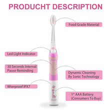 Load image into Gallery viewer, Seago Kid&#39;s Sonic Electric Toothbrush Battery Powered Colorful LED Smart Timer Tooth Brush Replaceable Dupont Brush Heads SG EK6
